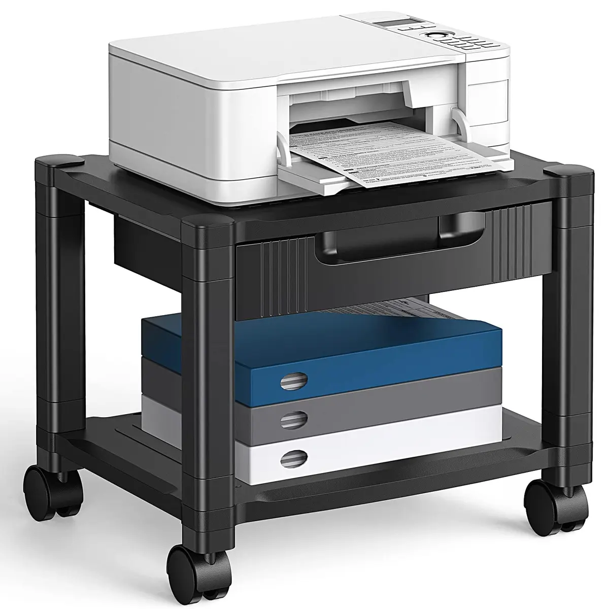 HUANUO Printer Stand with Storage Drawer Locking Wheels Under Desk Cart | Space-Saving Office Organizer - main product image