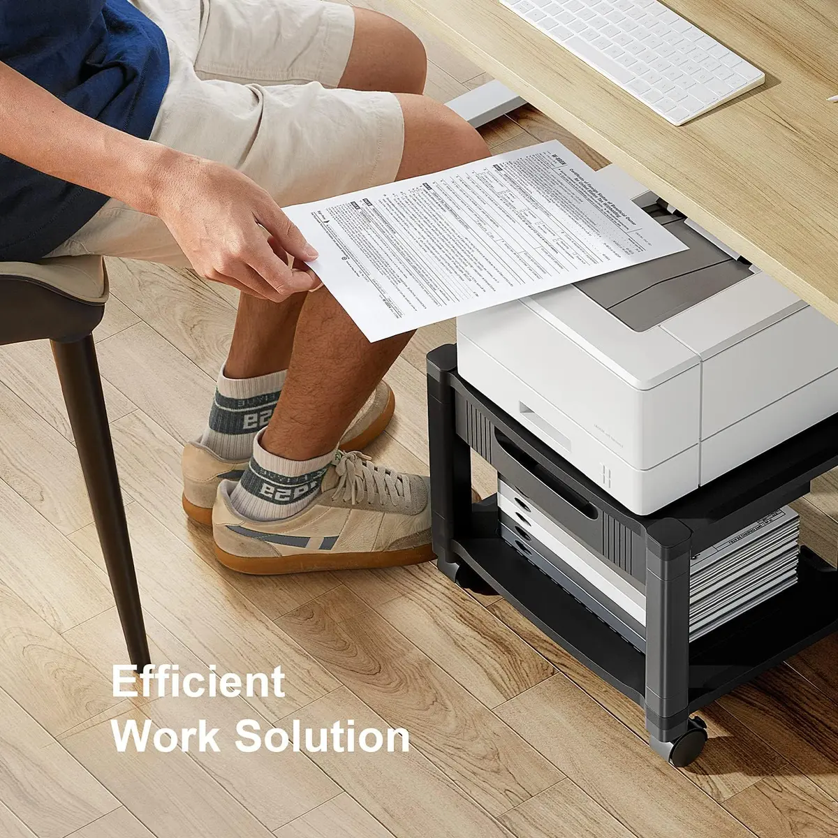 HUANUO Printer Stand with Storage Drawer Locking Wheels Under Desk Cart | Space-Saving Office Organizer - view 6