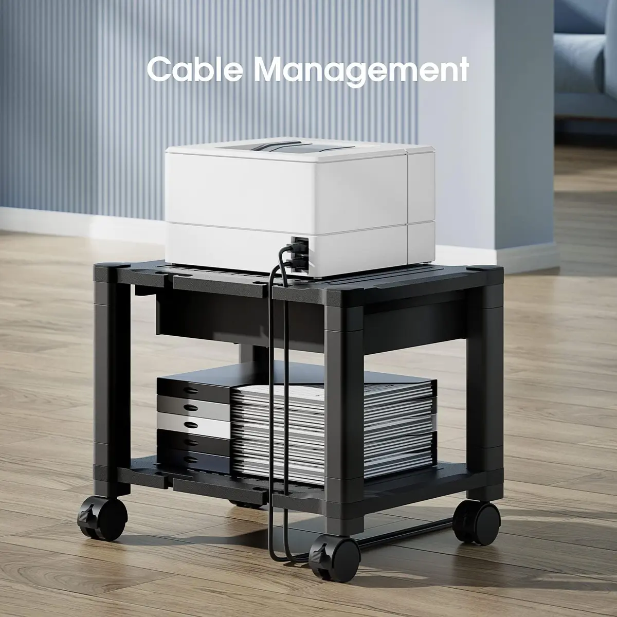 HUANUO Printer Stand with Storage Drawer Locking Wheels Under Desk Cart | Space-Saving Office Organizer - view 7