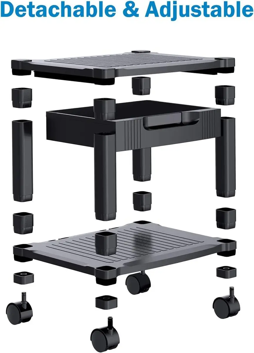 HUANUO Printer Stand with Storage Drawer Locking Wheels Under Desk Cart | Space-Saving Office Organizer - view 8