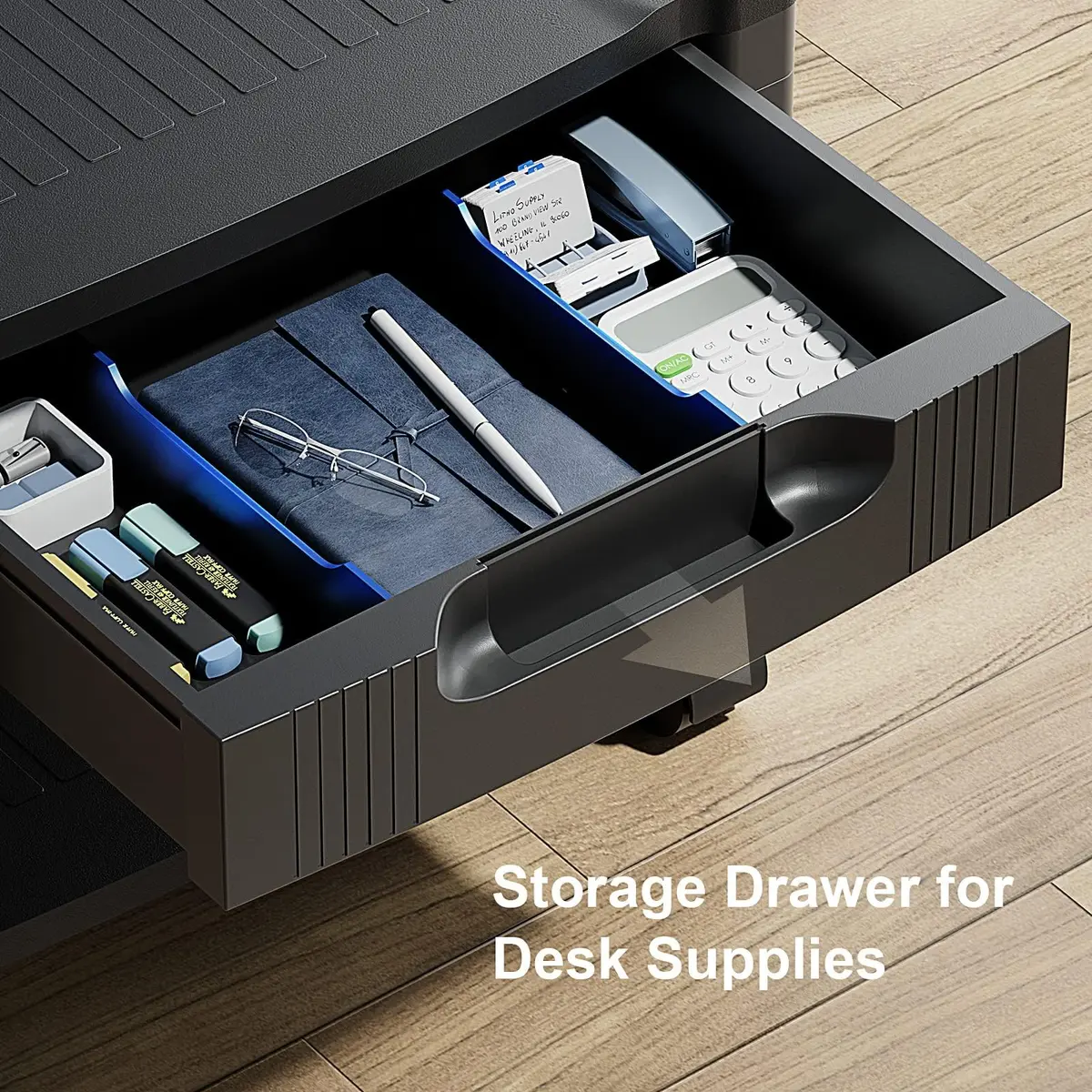 HUANUO Printer Stand with Storage Drawer Locking Wheels Under Desk Cart | Space-Saving Office Organizer - view 3