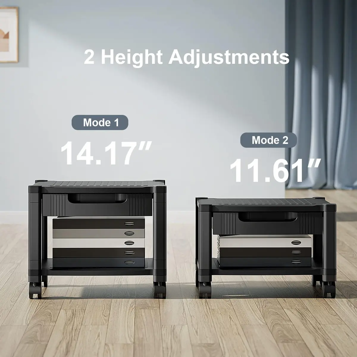HUANUO Printer Stand with Storage Drawer Locking Wheels Under Desk Cart | Space-Saving Office Organizer - view 4