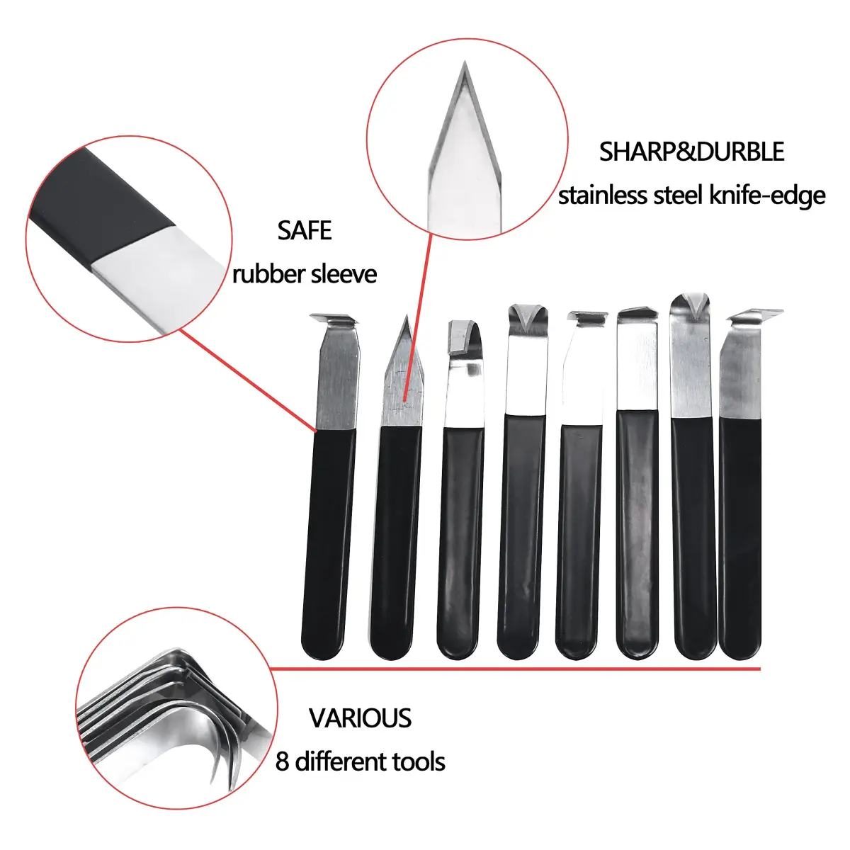 YaeTek 8 Pack Pottery Tools Stainless Steel | 8 Styles Carving Shaping Knives Craft Trimming Clay Sculpture Hand Tools Artist Ceramic Tools Set for Carving, Sculpting, Shaping, Modeling - view 2