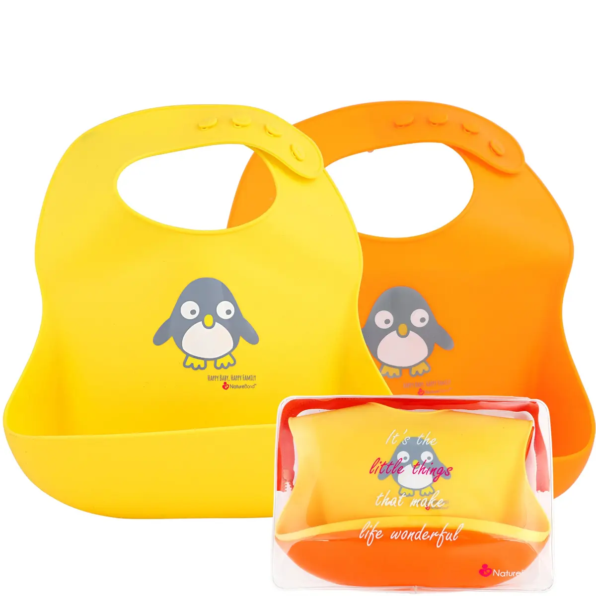 NatureBond Waterproof Baby Bibs Set of 2 with Pouch | Food Grade Silicone Weaning Bibs for Babies & Toddlers - main product image