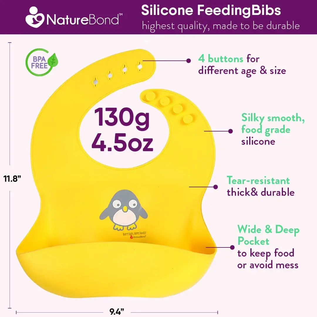 NatureBond Waterproof Baby Bibs Set of 2 with Pouch | Food Grade Silicone Weaning Bibs for Babies & Toddlers - view 2