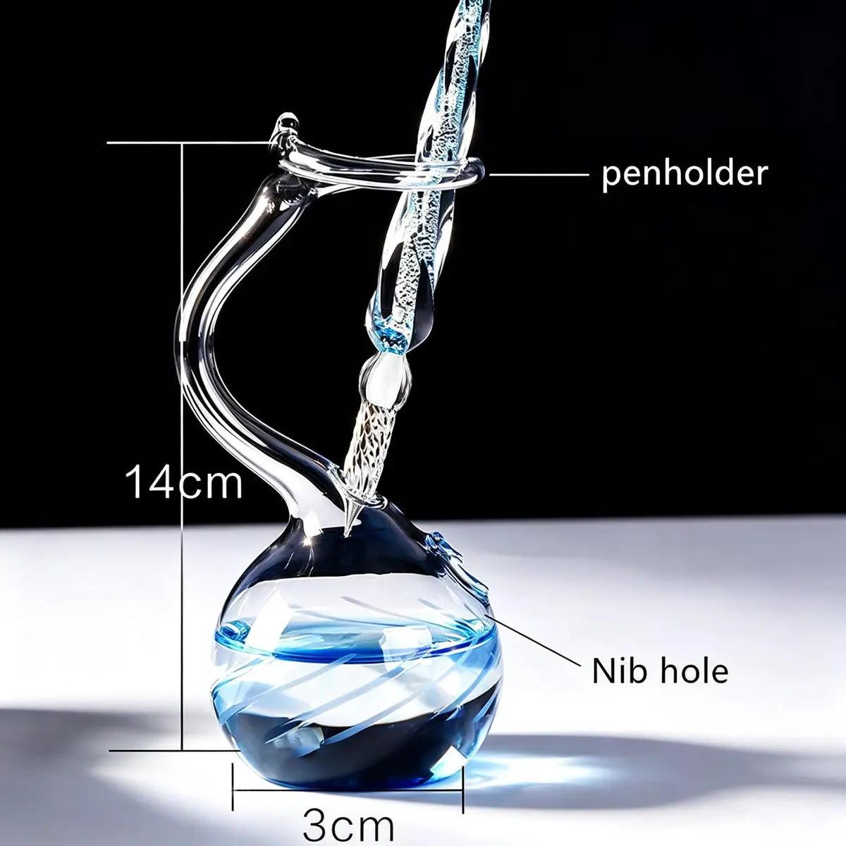 Earlyred Calligraphy Pen Set Handmade Glass Dip Pen Holder Crystal Drip Fountain Pen Writing Signatures Pen Ink Washing Inkwell Pen Decoration Office Student Gift Blue (Not Ink) - view 2