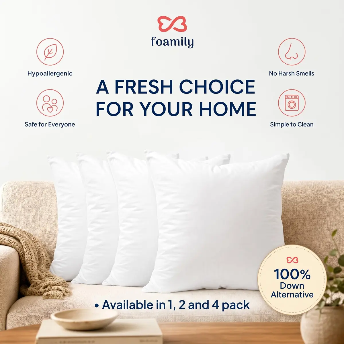 Foamily 12x20 Lumbar Pillow Inserts, White | Plush Support for Couch & Bed (70-120c) - view 2