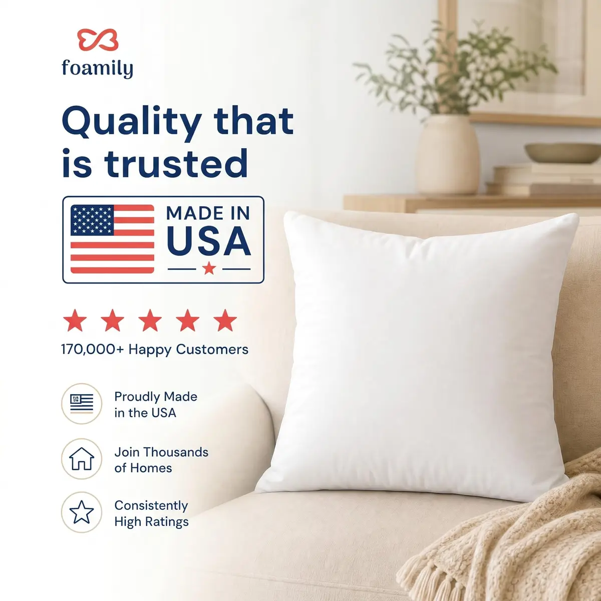 Foamily 12x20 Lumbar Pillow Inserts, White | Plush Support for Couch & Bed (70-120c) - view 3