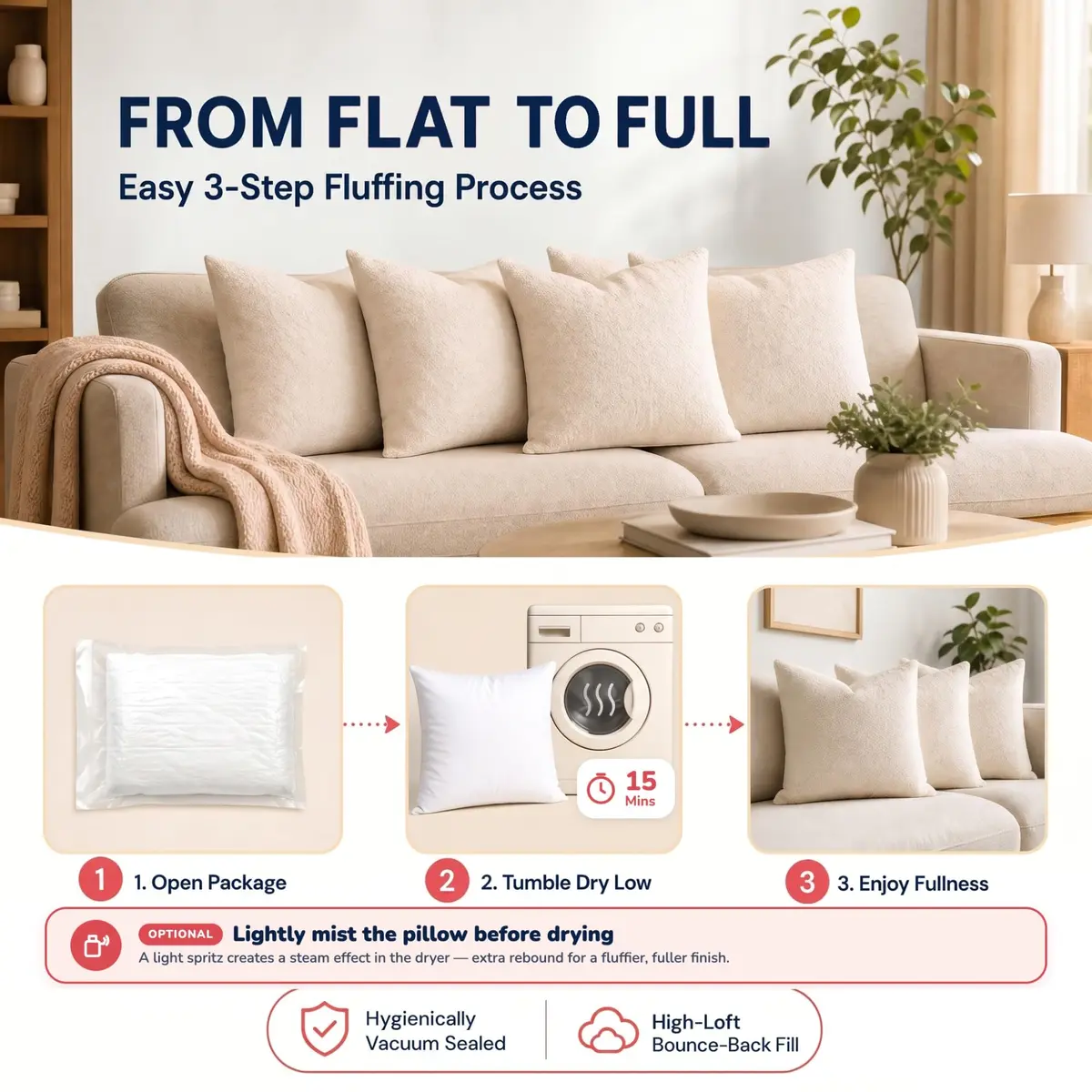 Foamily 12x20 Lumbar Pillow Inserts, White | Plush Support for Couch & Bed (70-120c) - view 4