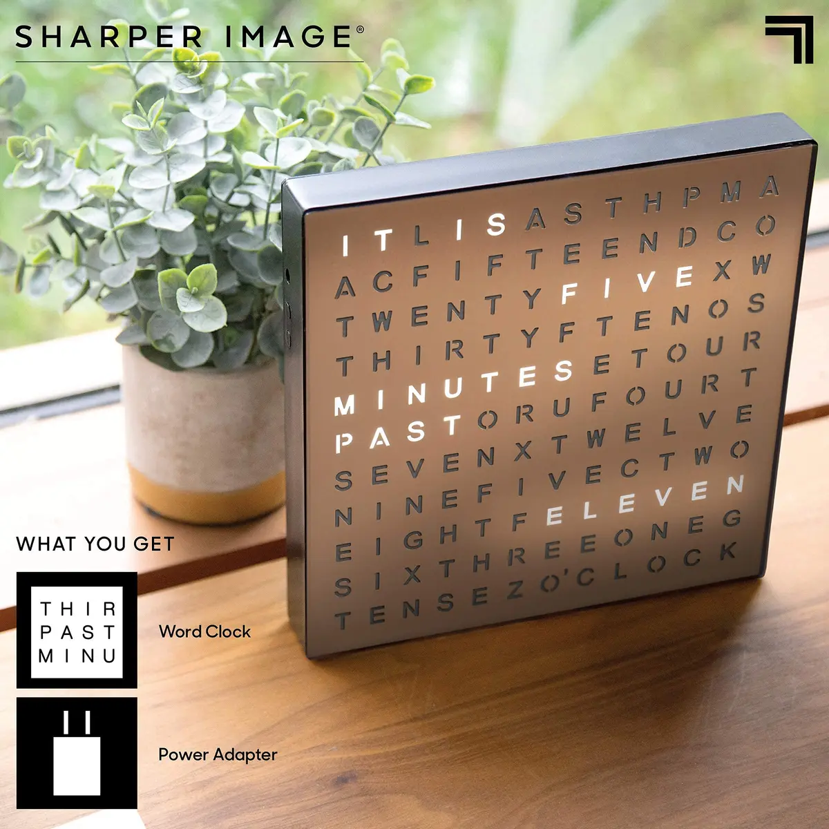 Sharper Image LED Word Clock 7.75" Copper Finish | Modern Time Display with USB Power - view 5