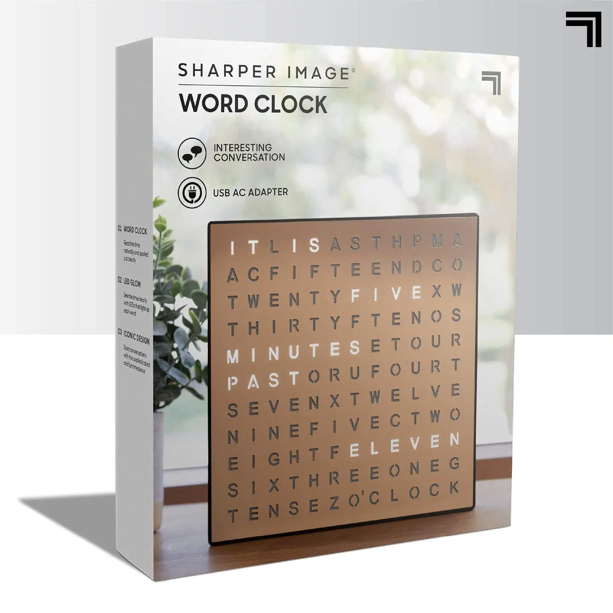 Sharper Image LED Word Clock 7.75" Copper Finish | Modern Time Display with USB Power - view 9