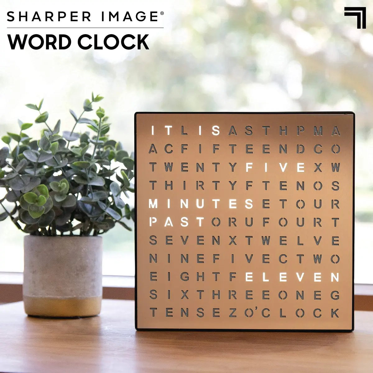 Sharper Image LED Word Clock 7.75" Copper Finish | Modern Time Display with USB Power - view 2