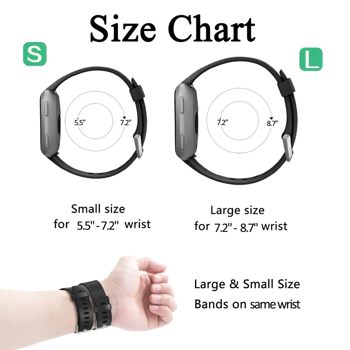 Wepro Sport Bands for Fitbit Versa 2, Versa Lite, Versa — Small 5.5"-7.2" Wrist — Black - view 6