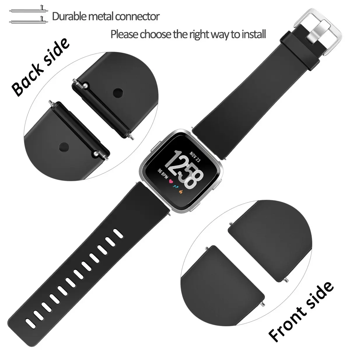 Wepro Sport Bands for Fitbit Versa 2, Versa Lite, Versa — Small 5.5"-7.2" Wrist — Black - view 4