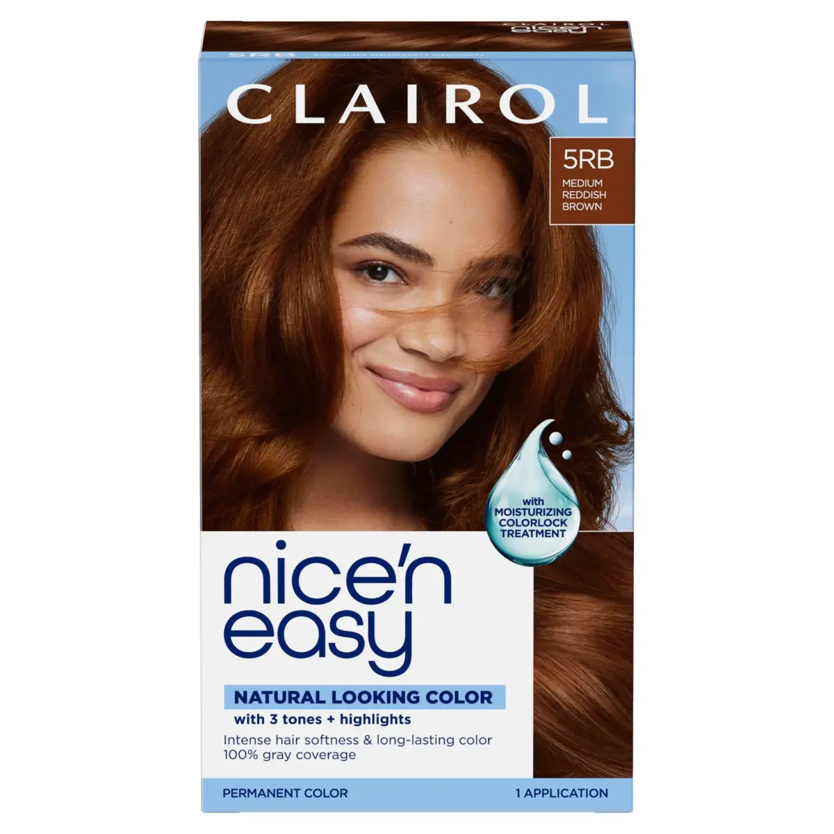 Clairol Nice'n Easy Permanent Hair Dye 5RB Medium Reddish Brown, Single Pack | 100% Gray Coverage - main product image