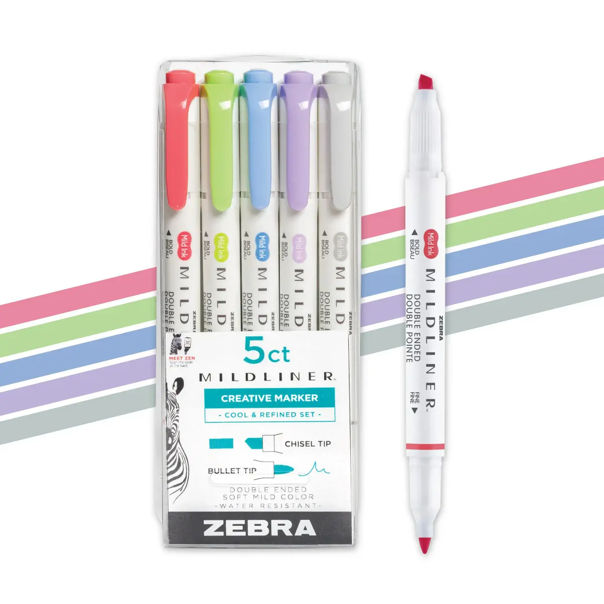 Zebra Pen Mildliner Highlighters Cool and Refined Dual Tip 5-Pack | No Bleed Ink for Study and Creative Use - main product image