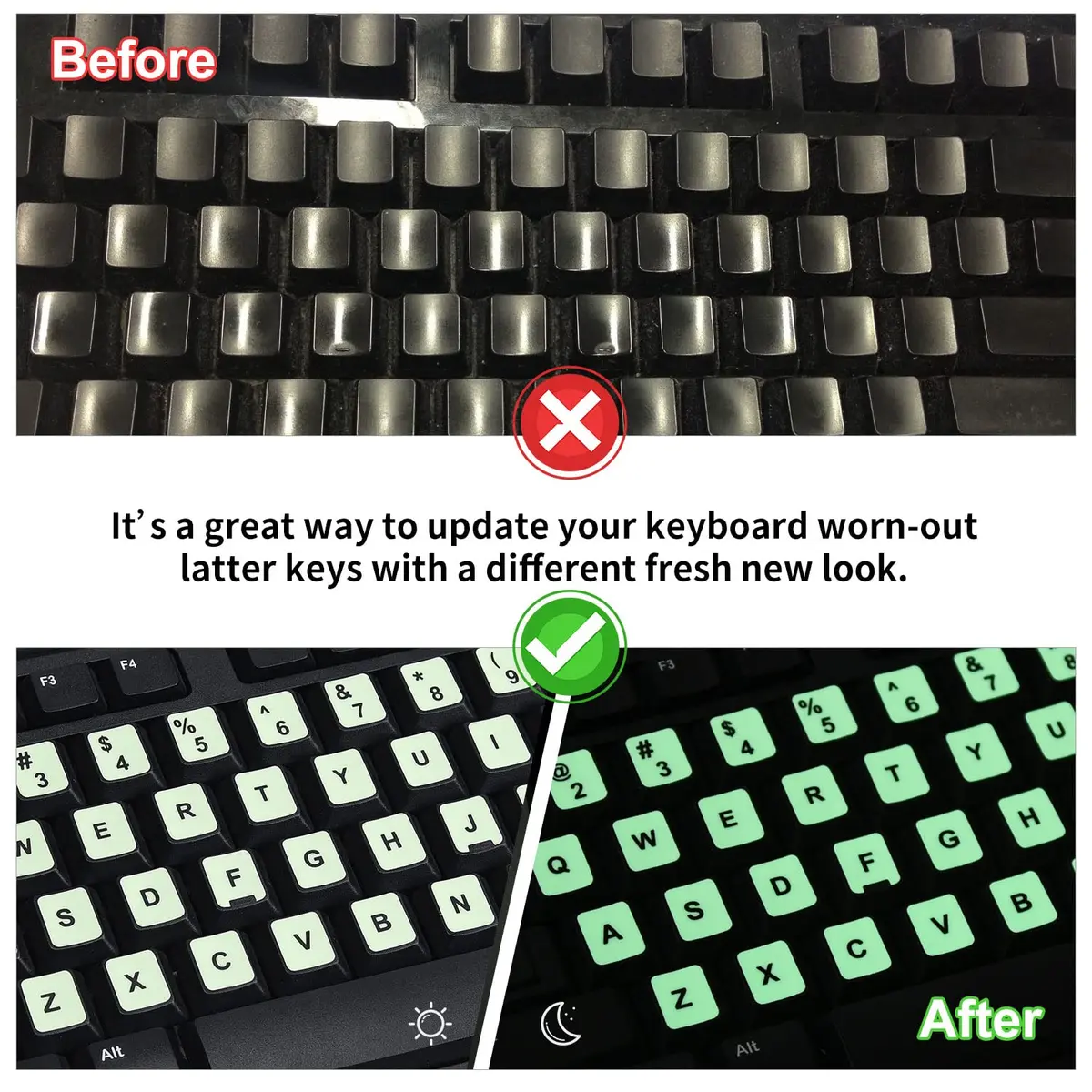 CaseBuy 2PCS Pack Universal English Keyboard Stickers Glow in The Dark | Luminous PVC for Laptops - view 4
