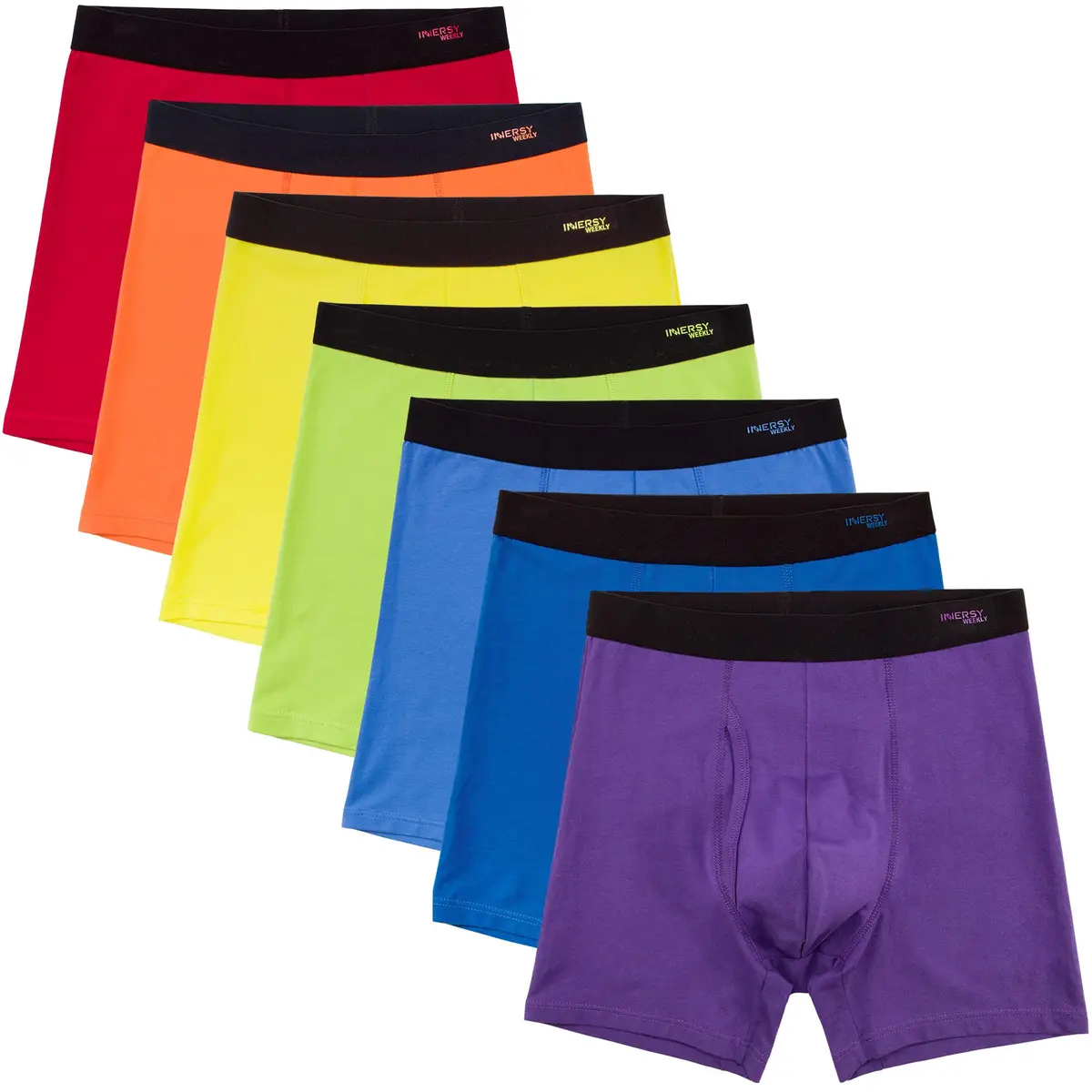 INNERSY Men's Cotton Boxer Briefs 7-Pack Bright Rainbow XL | Breathable & Stretchy for All-Day Comfort - main product image