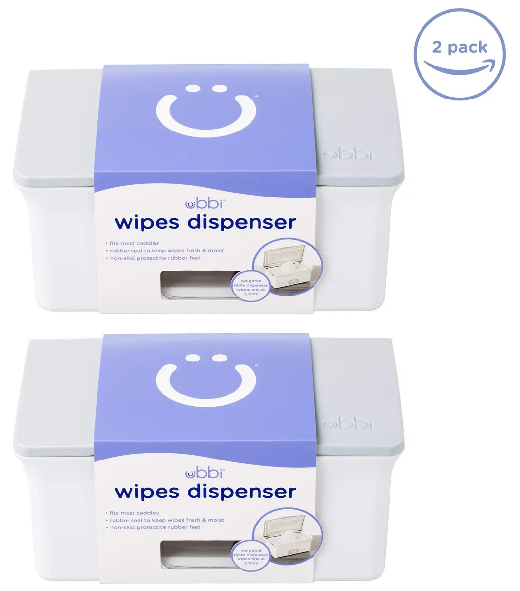 Ubbi Baby Wipes Dispenser with Weighted Plate, Gray 2 Pack | Keeps Wipes Fresh & Moist for Easy Diaper Changes - view 2
