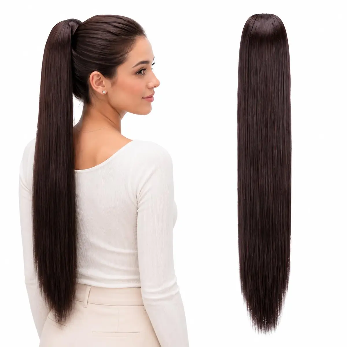 CAISHA 26" Hair Piece Ponytail Drawstring Toggle Chocolate Brown | Heat-Resistant Synthetic Hair Extension - main product image