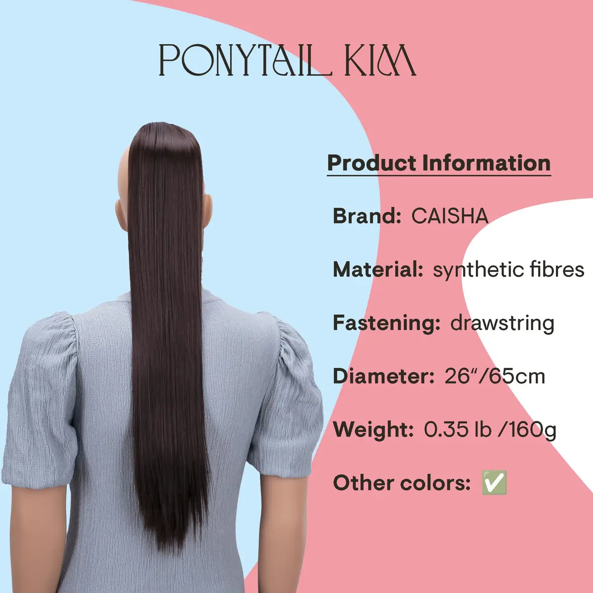 CAISHA 26" Hair Piece Ponytail Drawstring Toggle Chocolate Brown | Heat-Resistant Synthetic Hair Extension - view 2