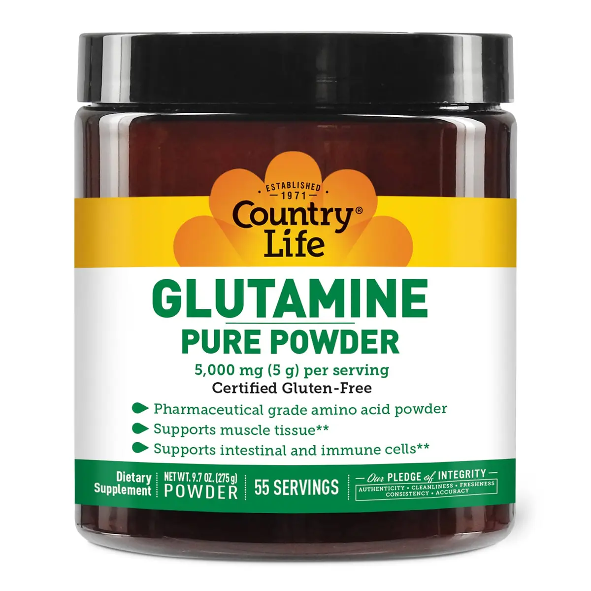 Country Life Glutamine Pure Powder 5,000 mg | Unflavored, 55 Servings, 9.7 oz | Supports Muscle & Gut Health - main product image