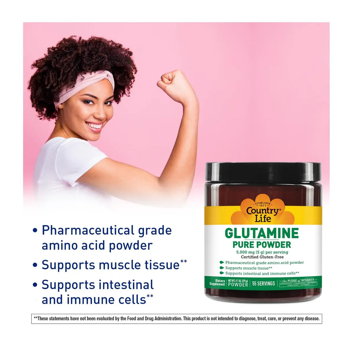 Country Life Glutamine Pure Powder 5,000 mg | Unflavored, 55 Servings, 9.7 oz | Supports Muscle & Gut Health - view 2