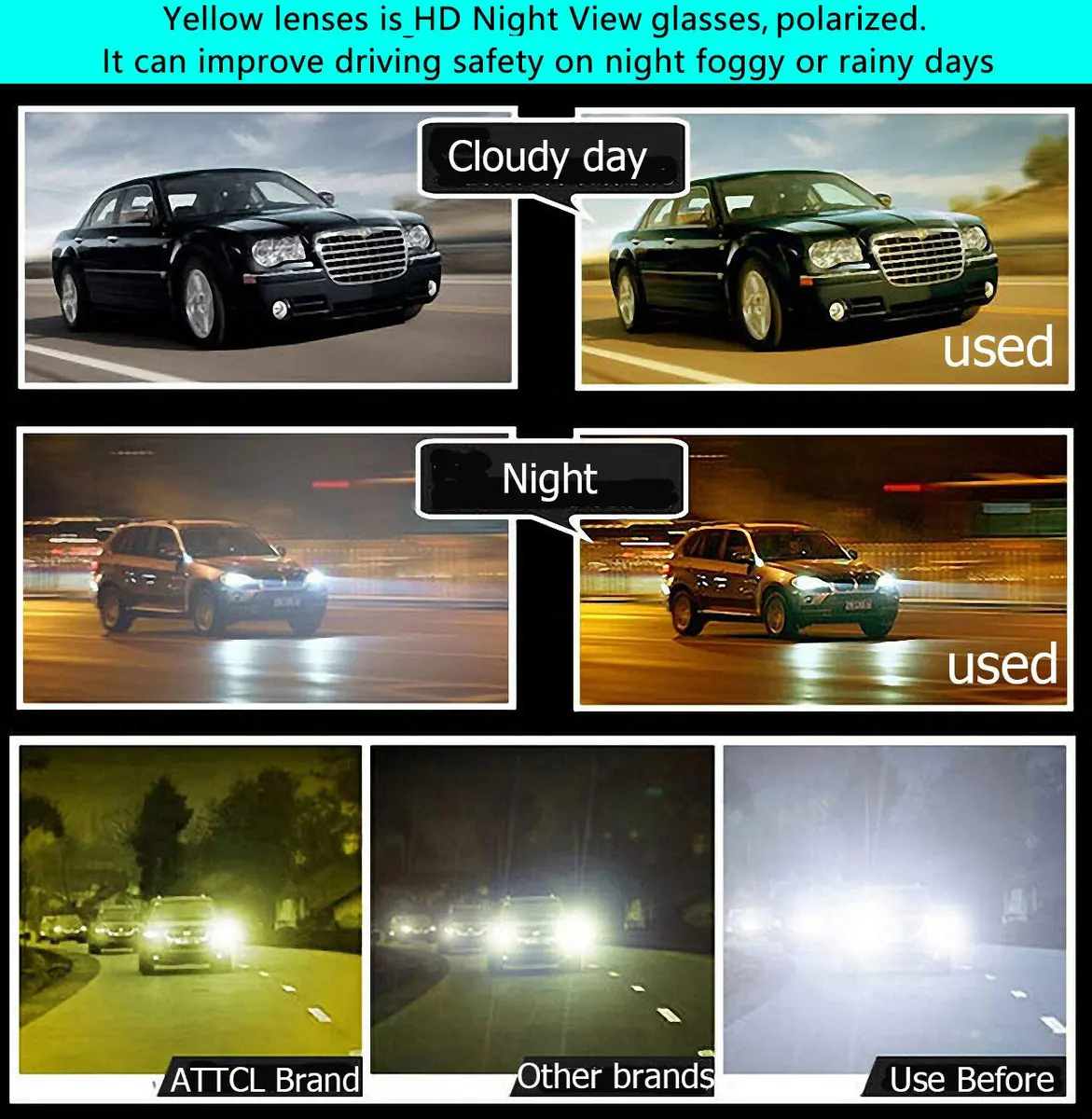 ATTCL Night Driving Glasses for Men & Women HD Yellow Lenses | Anti-Glare, Lightweight Metal Frame (135mm) | Night Safety - view 3