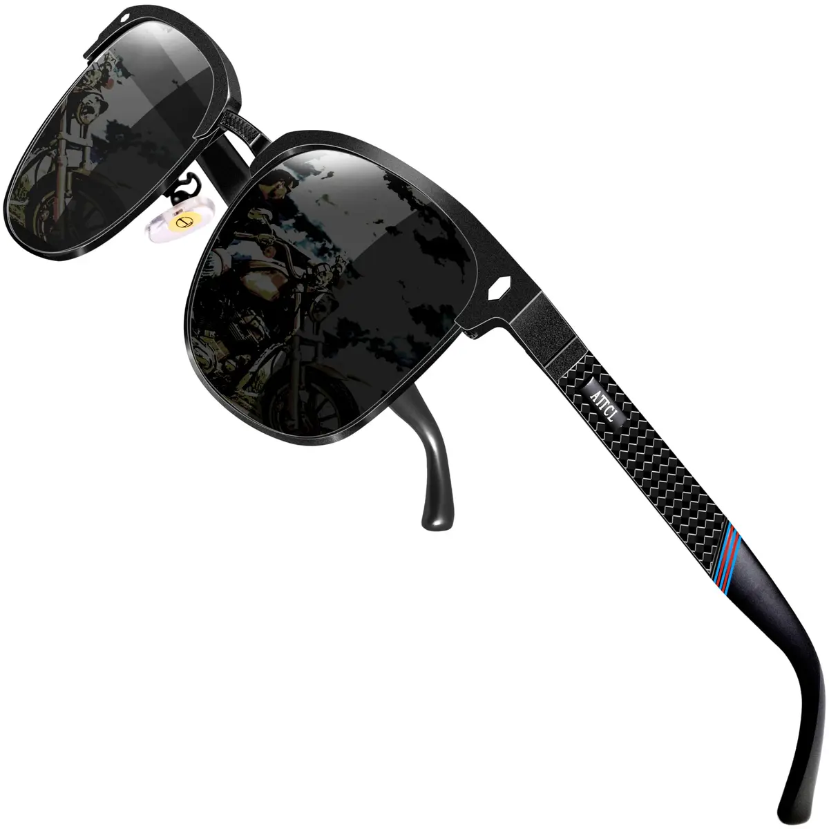 ATTCL Men's Driving Polarized Rimless Sunglasses Aluminum-Mg Frame Ultra Light 8-188 Black | UV400 Protection, Anti-Glare, Stylish - main product image