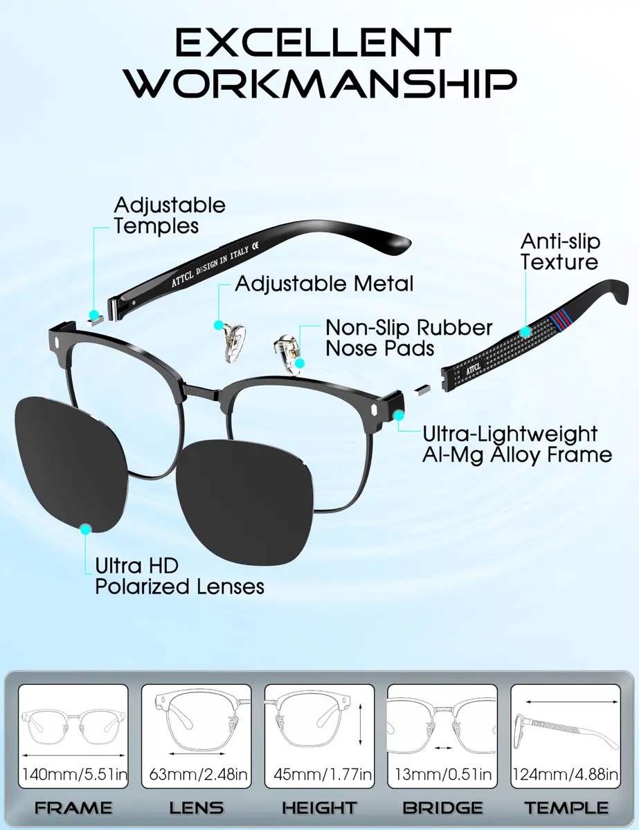 ATTCL Men's Driving Polarized Rimless Sunglasses Aluminum-Mg Frame Ultra Light 8-188 Black | UV400 Protection, Anti-Glare, Stylish - view 6