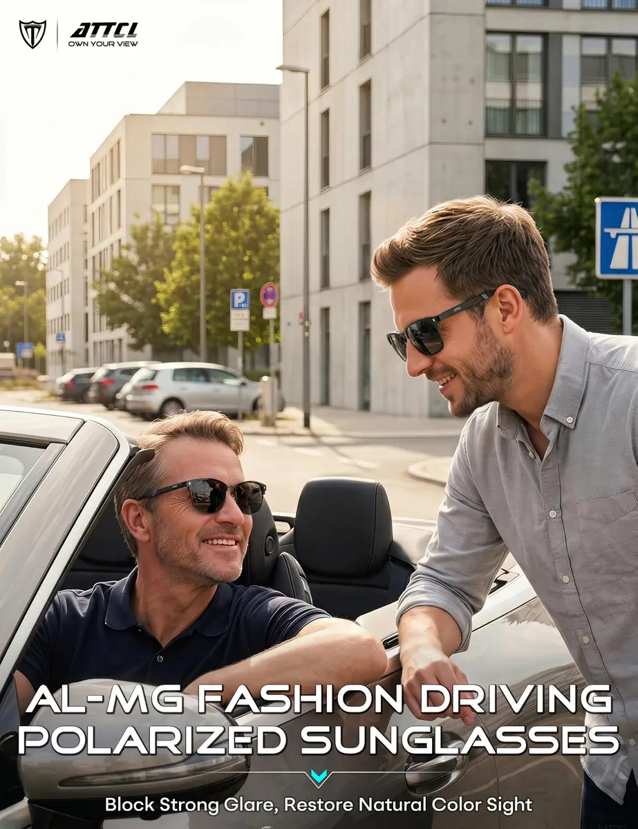 ATTCL Men's Driving Polarized Rimless Sunglasses Aluminum-Mg Frame Ultra Light 8-188 Black | UV400 Protection, Anti-Glare, Stylish - view 2