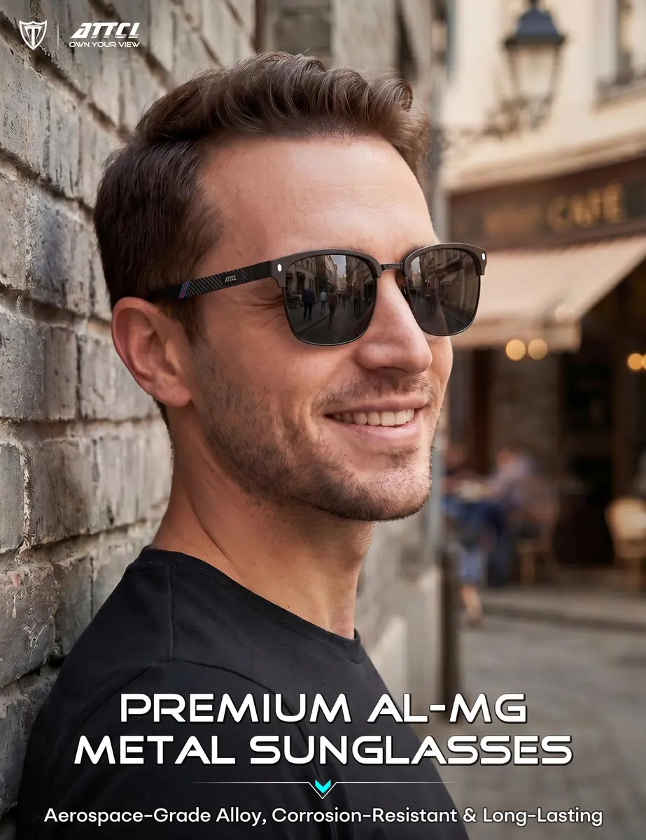 ATTCL Men's Driving Polarized Rimless Sunglasses Aluminum-Mg Frame Ultra Light 8-188 Black | UV400 Protection, Anti-Glare, Stylish - view 3