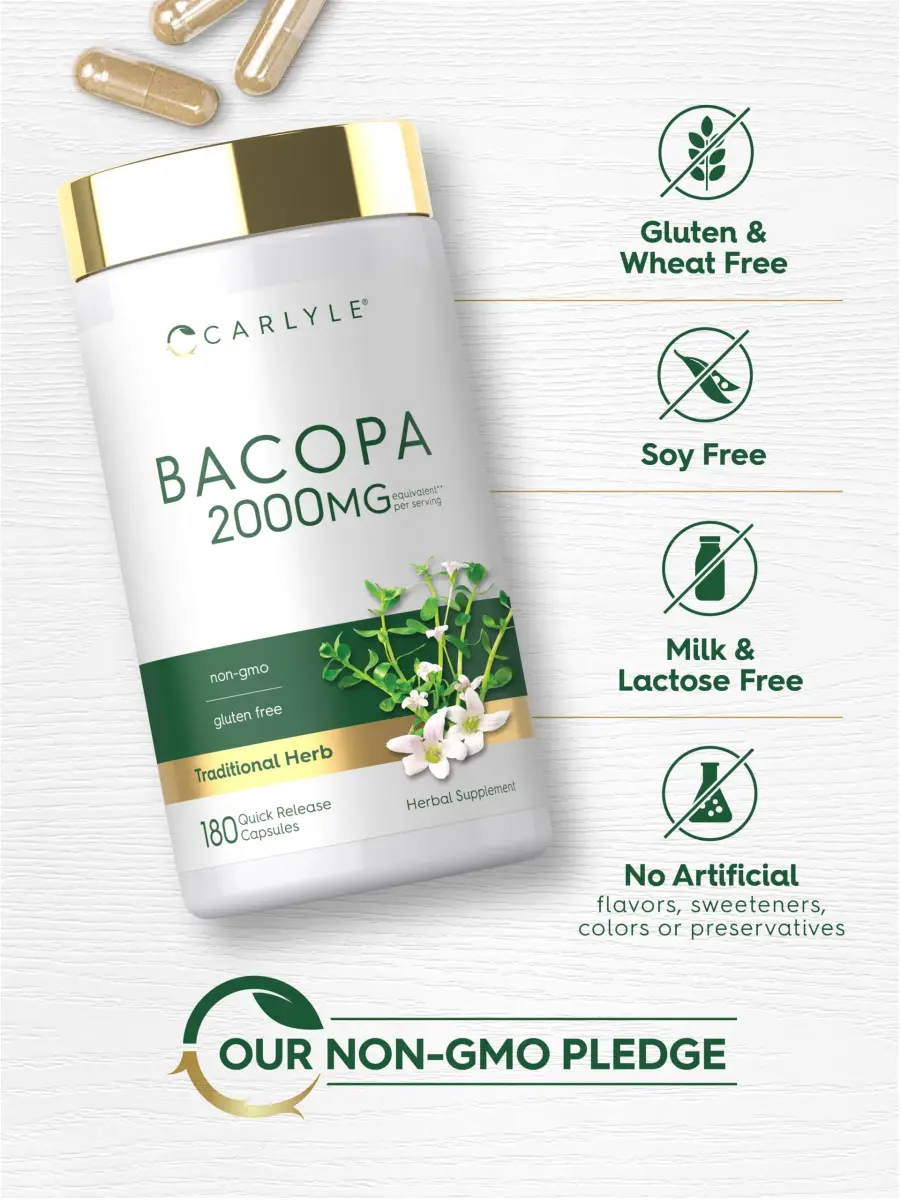 Carlyle Bacopa Monnieri Capsules | 180 Count (Pack of 1) | Gluten Free Supplement - view 5