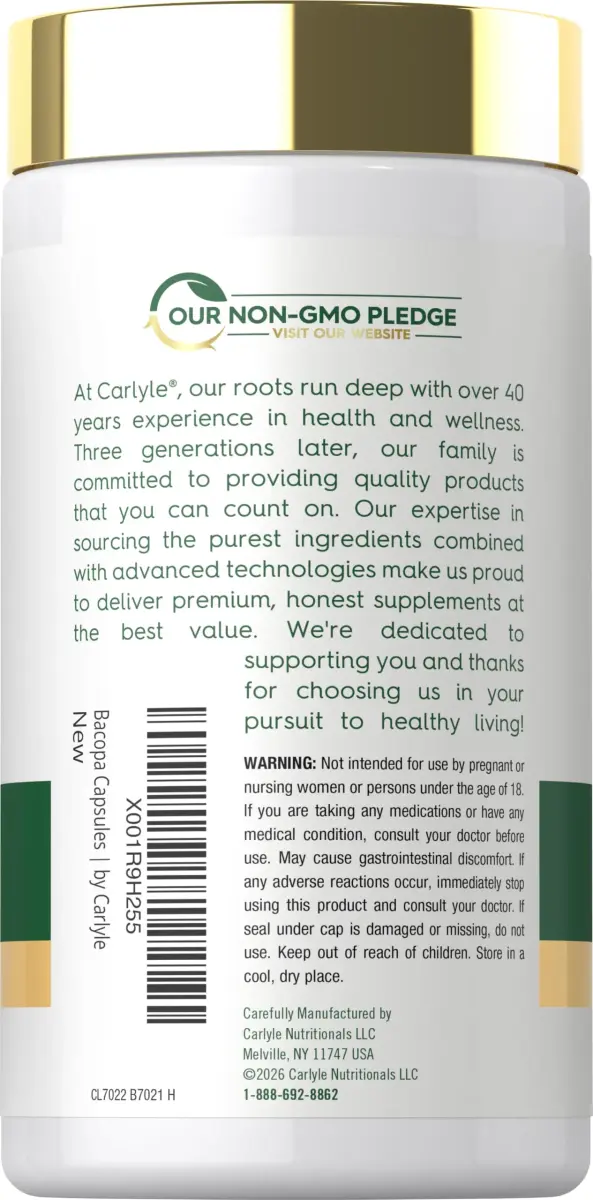 Carlyle Bacopa Monnieri Capsules | 180 Count (Pack of 1) | Gluten Free Supplement - view 3