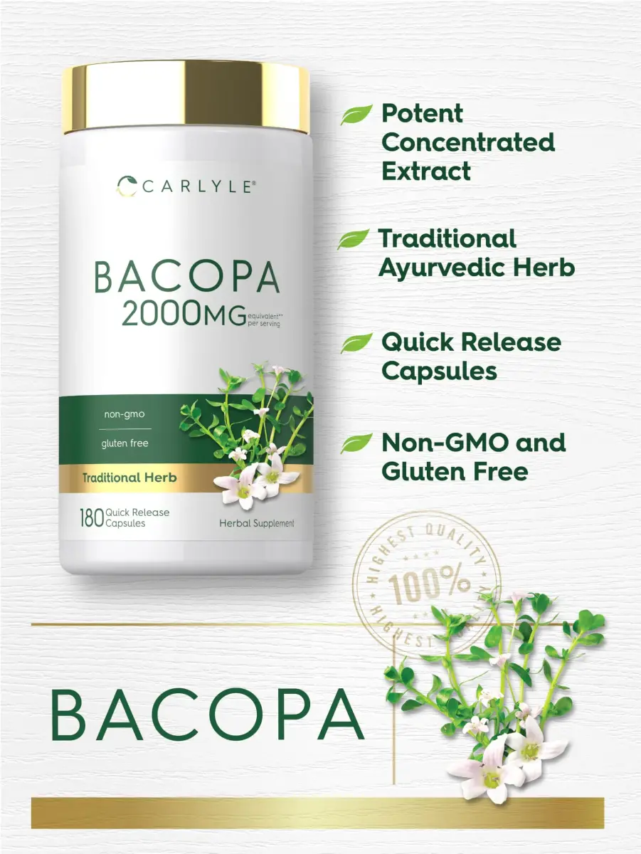 Carlyle Bacopa Monnieri Capsules | 180 Count (Pack of 1) | Gluten Free Supplement - view 4