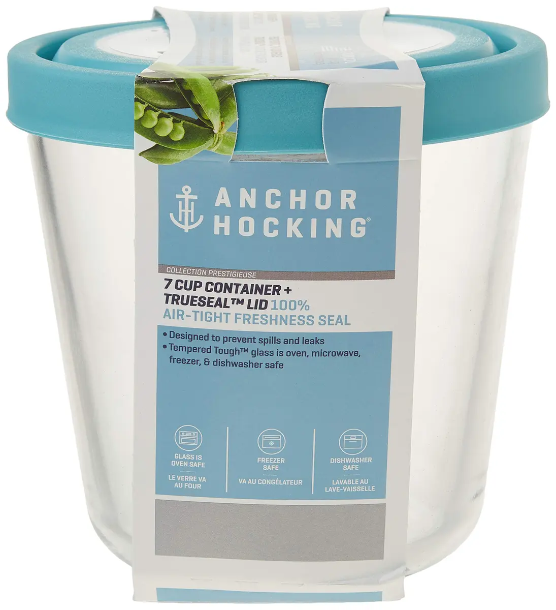 Anchor Hocking Trueseal Glass Food Storage Container with Airtight Lid, 7 Cup Tall, Mineral Blue | Microwave & Oven Safe - view 5