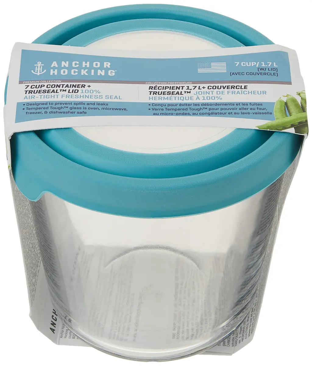 Anchor Hocking Trueseal Glass Food Storage Container with Airtight Lid, 7 Cup Tall, Mineral Blue | Microwave & Oven Safe - view 6