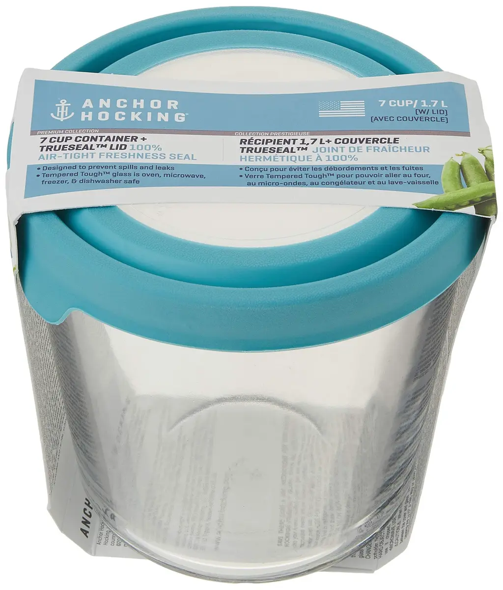 Anchor Hocking Trueseal Glass Food Storage Container with Airtight Lid, 7 Cup Tall, Mineral Blue | Microwave & Oven Safe - view 2
