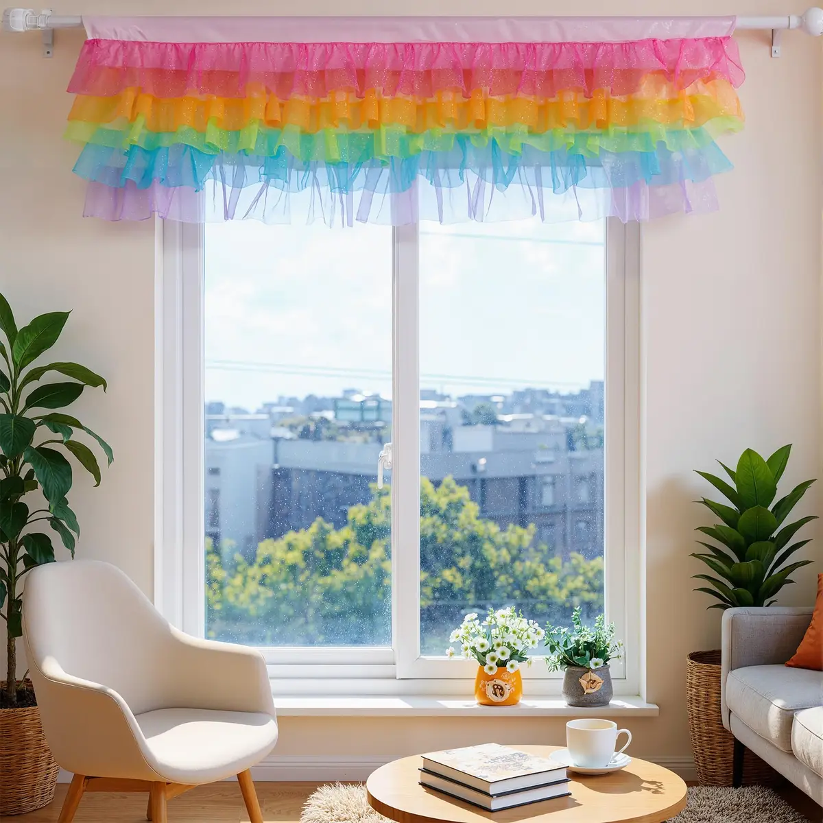 Besutolife Rainbow Valance Curtains for Kids Bedroom 52"W x 16"L | Unicorn & Rainbow Window Decor - view 6
