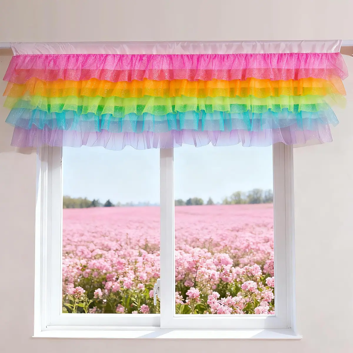 Besutolife Rainbow Valance Curtains for Kids Bedroom 52"W x 16"L | Unicorn & Rainbow Window Decor - view 7