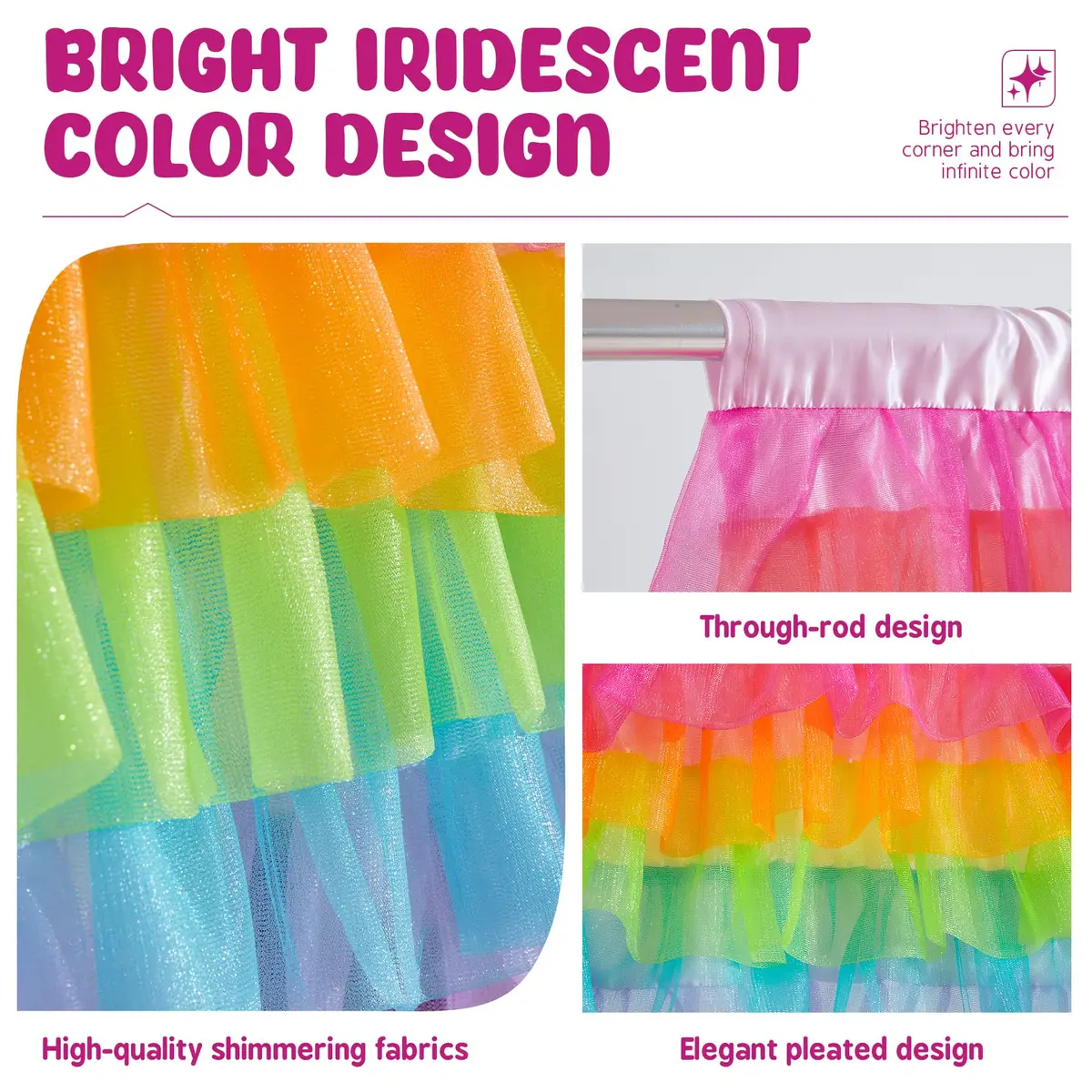 Besutolife Rainbow Valance Curtains for Kids Bedroom 52"W x 16"L | Unicorn & Rainbow Window Decor - view 2