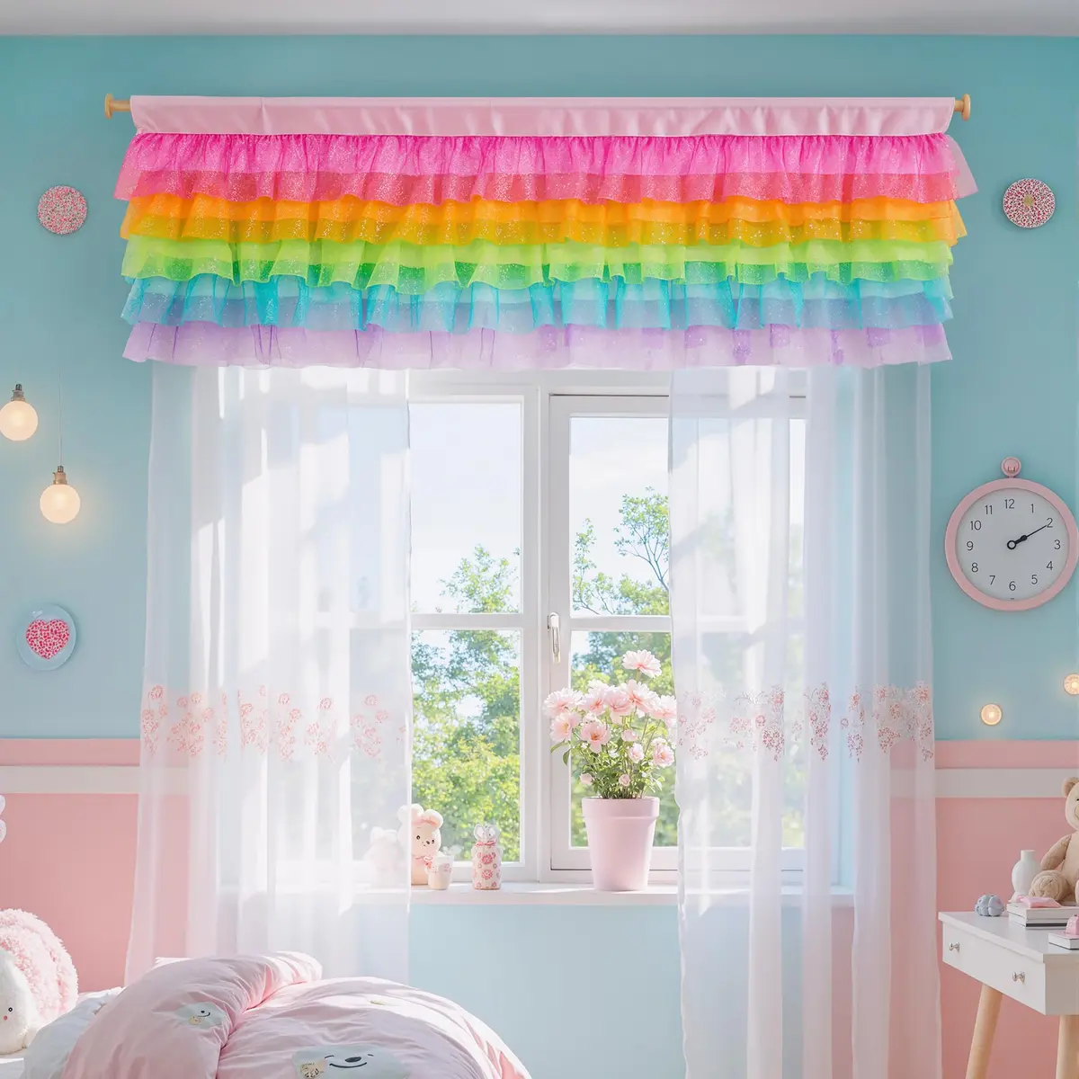 Besutolife Rainbow Valance Curtains for Kids Bedroom 52"W x 16"L | Unicorn & Rainbow Window Decor - view 4