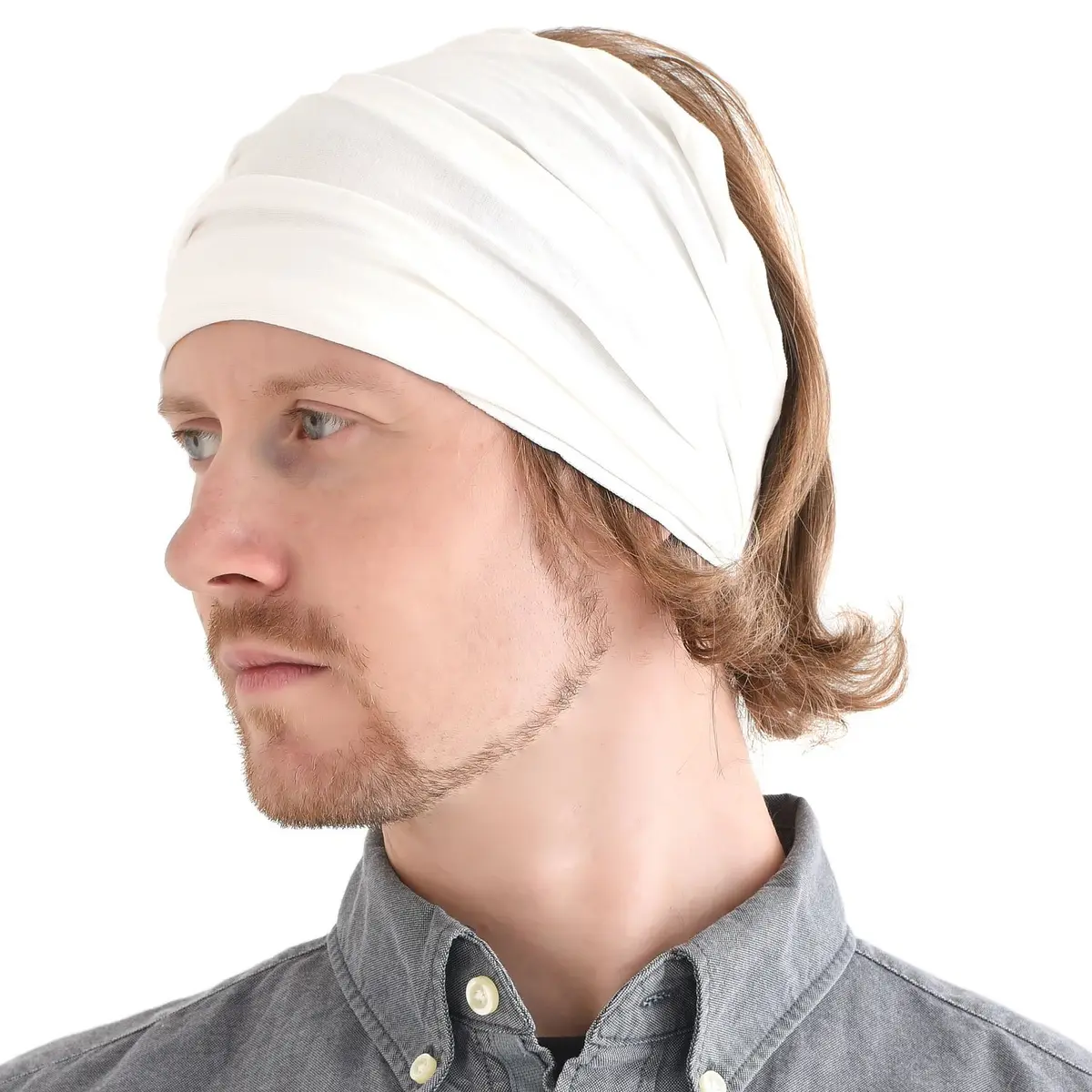 CHARM White Headband for Men, Japanese Style Head Wrap, L | Breathable, Secure Fit, Versatile Head Accessory - main product image