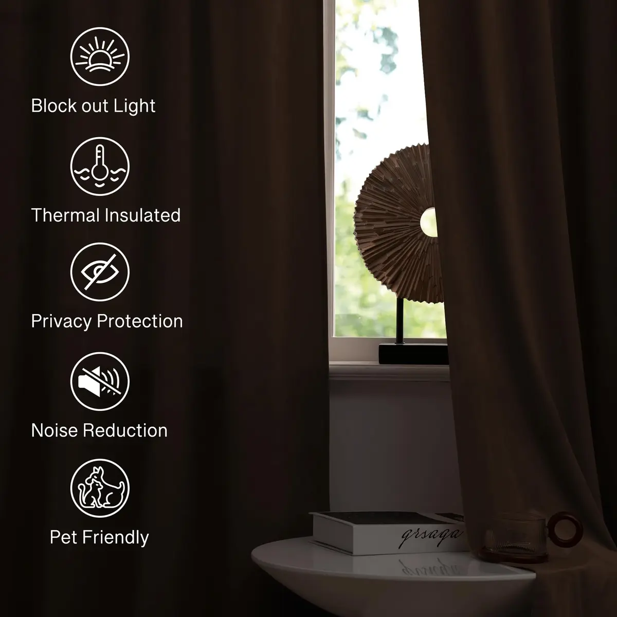 StangH Velvet Blackout Curtains 52"W x 84"L | Thermal Insulation & Privacy (110 characters) - view 6
