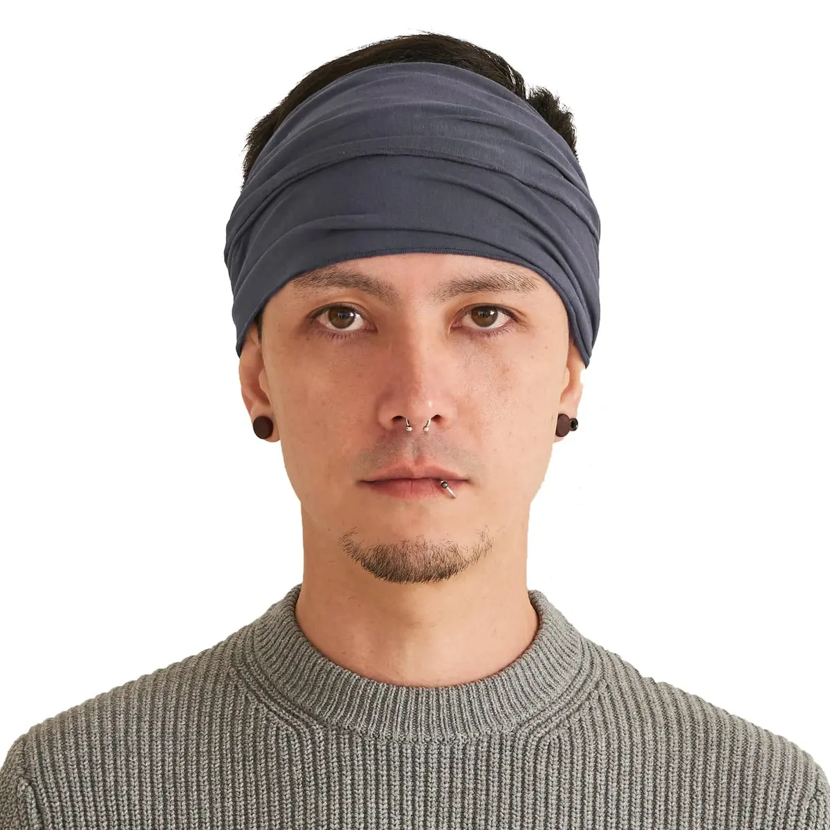 CHARM Dark Gray Headband for Men, Japanese Style Bandana, L | Breathable, Elastic Fit, Versatile for Active & Casual Wear - main product image