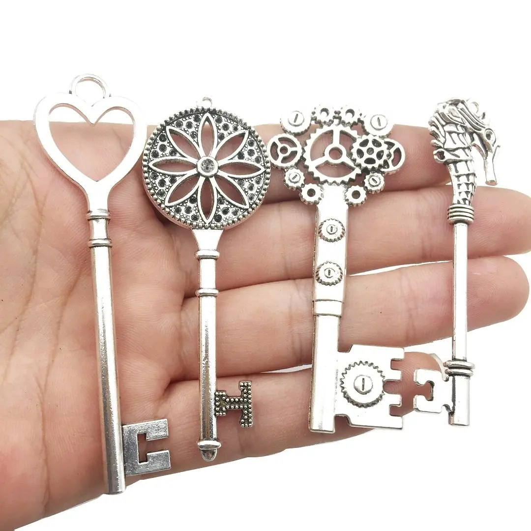iloveDIYbeads Antique Silver Huge Skeleton Key Charms 55-80mm (12pcs) | Vintage Jewelry Making Pendants - view 5