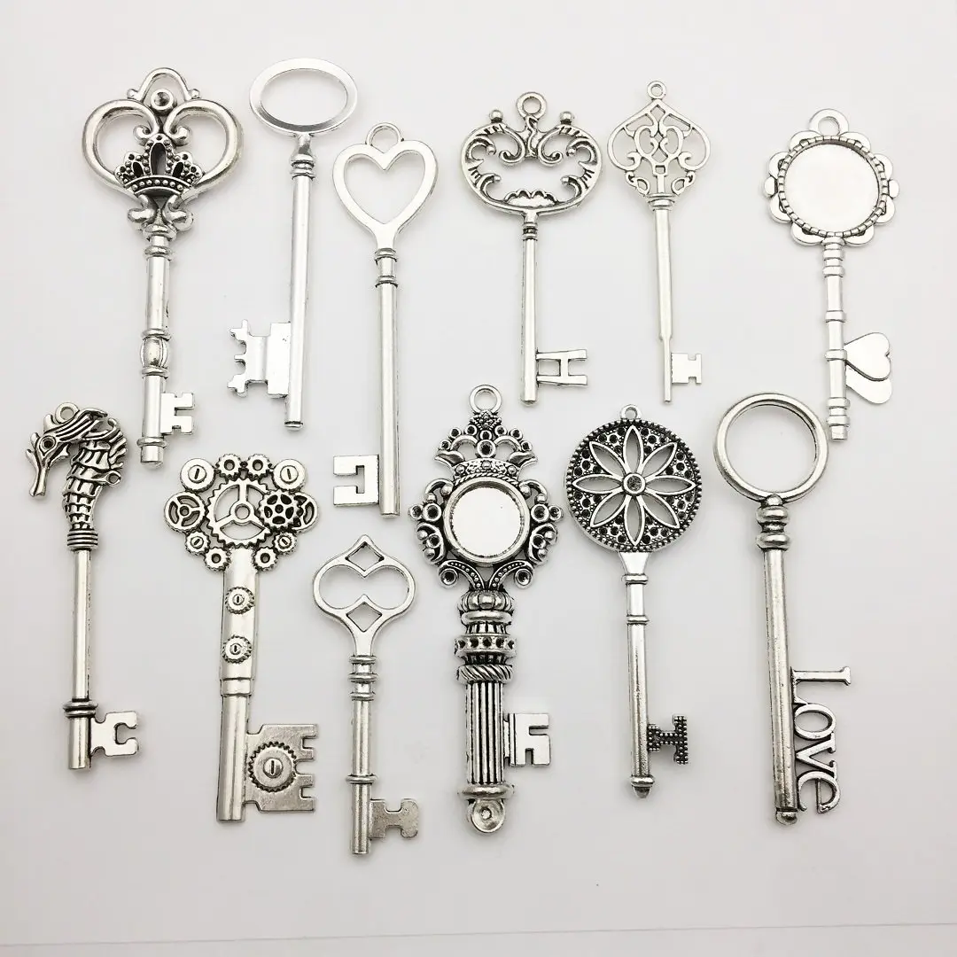iloveDIYbeads Antique Silver Huge Skeleton Key Charms 55-80mm (12pcs) | Vintage Jewelry Making Pendants - view 2