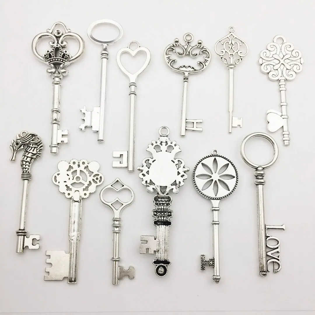 iloveDIYbeads Antique Silver Huge Skeleton Key Charms 55-80mm (12pcs) | Vintage Jewelry Making Pendants - view 3