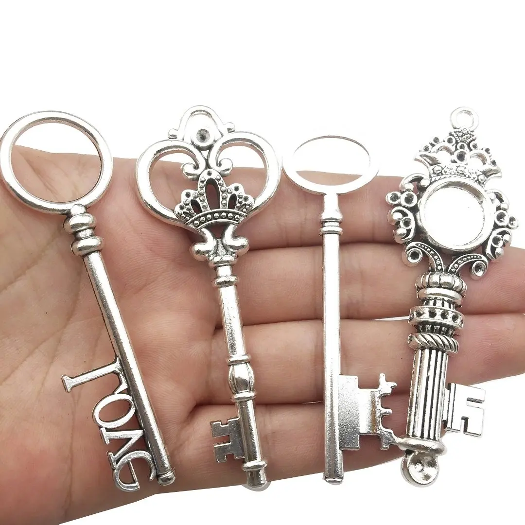 iloveDIYbeads Antique Silver Huge Skeleton Key Charms 55-80mm (12pcs) | Vintage Jewelry Making Pendants - view 4