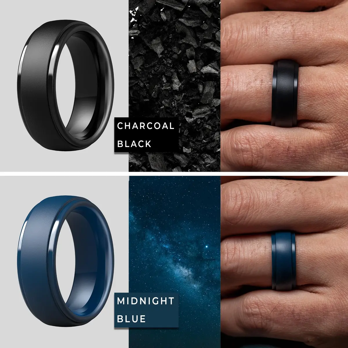 ThunderFit Silicone Wedding Rings for Men, 10mm Wide Step Edge Rubber Bands, Pack of 7 | Safe for Active Lifestyles - view 3